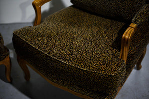 Vintage French Leopard Print Upholstery Bergere Chairs - A Pair