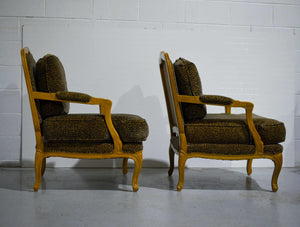 Vintage French Leopard Print Upholstery Bergere Chairs - A Pair