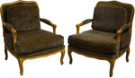 Vintage French Leopard Print Upholstery Bergere Chairs - A Pair