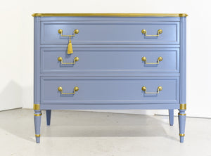 Vintage French Louis XVI Style Commode in Blue and Gold by John Widdecomb - Newly Painted