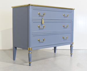 Vintage French Louis XVI Style Commode in Blue and Gold by John Widdecomb - Newly Painted