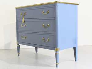 Vintage French Louis XVI Style Commode in Blue and Gold by John Widdecomb - Newly Painted