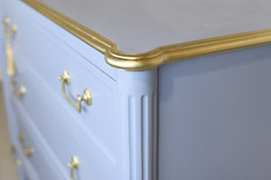 Vintage French Louis XVI Style Commode in Blue and Gold by John Widdecomb - Newly Painted