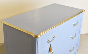 Vintage French Louis XVI Style Commode in Blue and Gold by John Widdecomb - Newly Painted