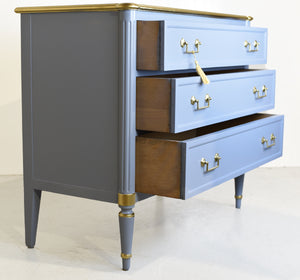 Vintage French Louis XVI Style Commode in Blue and Gold by John Widdecomb - Newly Painted
