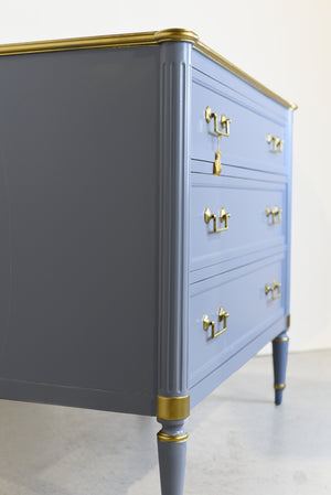Vintage French Louis XVI Style Commode in Blue and Gold by John Widdecomb - Newly Painted