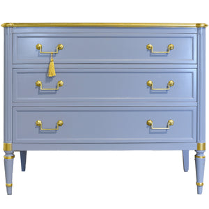Vintage French Louis XVI Style Commode in Blue and Gold by John Widdecomb - Newly Painted
