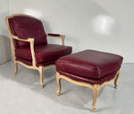 Vintage French Style Red Leather Armchair and Ottoman by Flexsteel