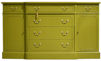 Vintage Georgian-Style Breakfront Sideboard by Metz Furniture in Green - Newly Painted