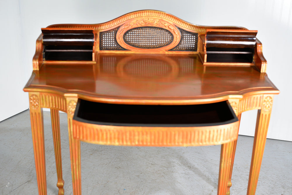 Vintage Neoclassical Cane Desk or Vanity and Chair