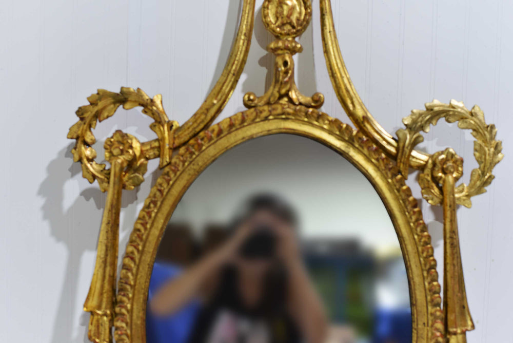 Vintage Neoclassical Wreath and Swag Giltwood Wall Mirror