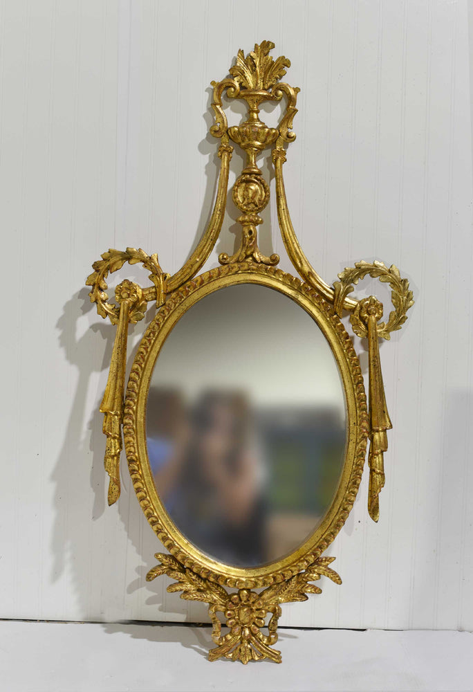 Vintage Neoclassical Wreath and Swag Giltwood Wall Mirror