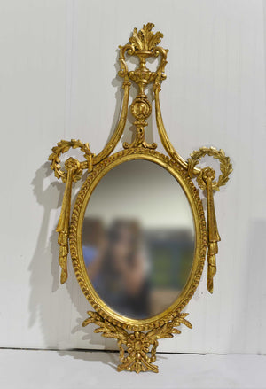 Vintage Neoclassical Wreath and Swag Giltwood Wall Mirror
