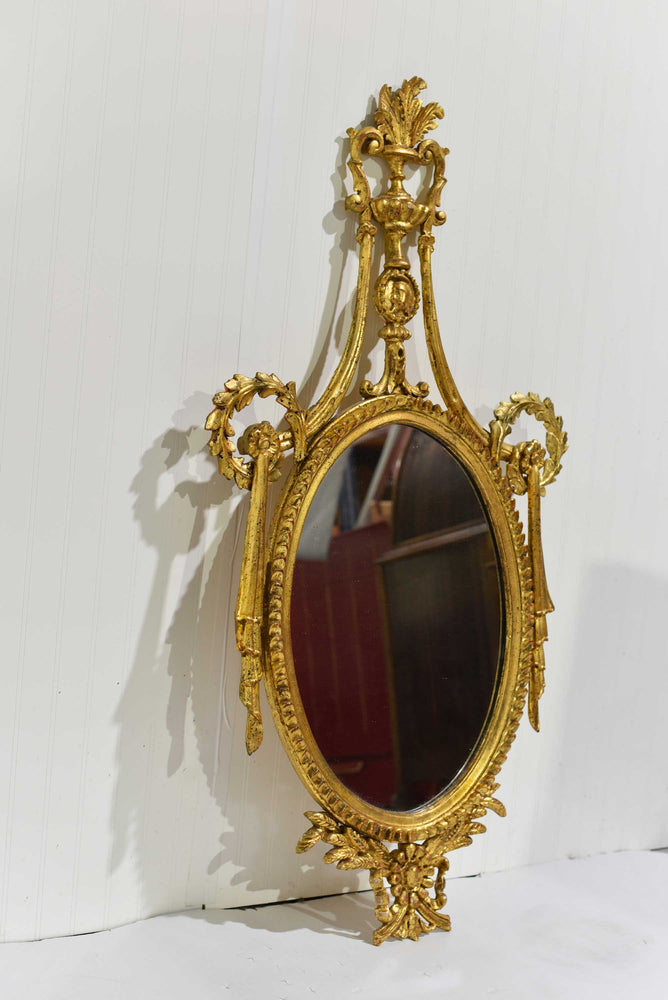 Vintage Neoclassical Wreath and Swag Giltwood Wall Mirror
