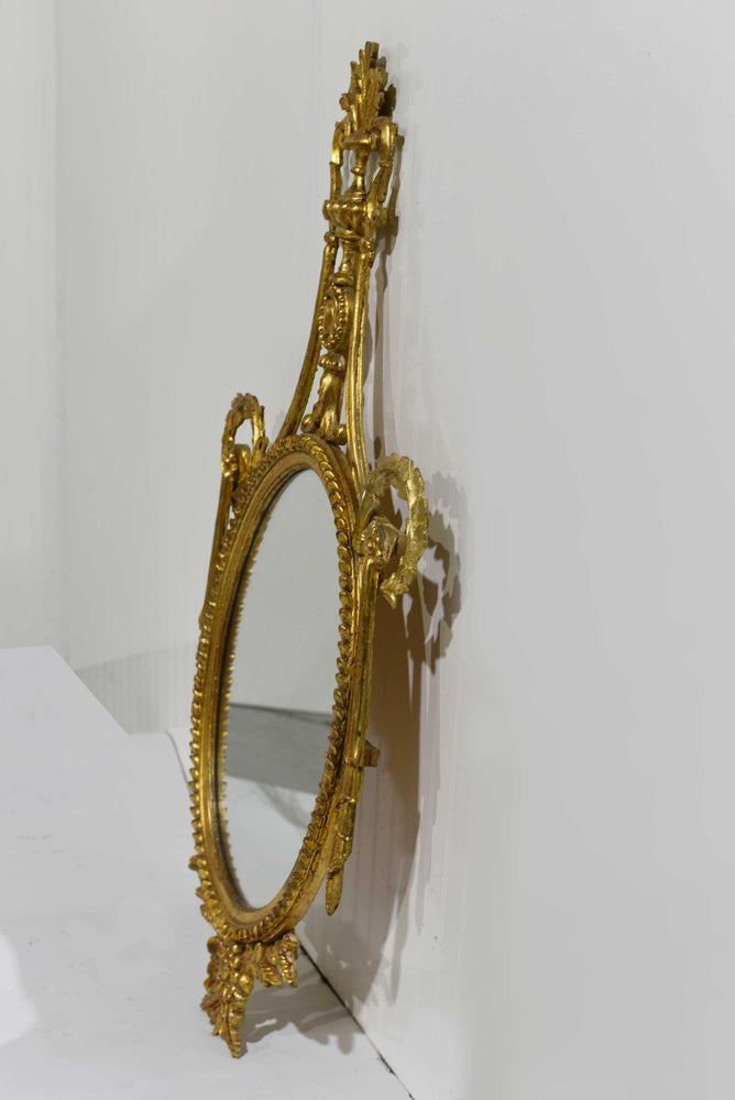 Vintage Neoclassical Wreath and Swag Giltwood Wall Mirror