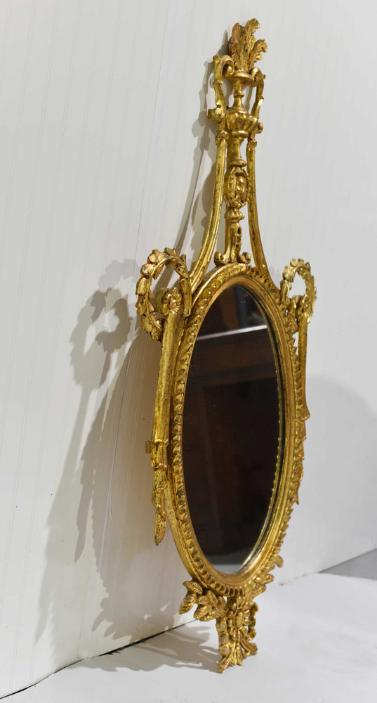 Vintage Neoclassical Wreath and Swag Giltwood Wall Mirror