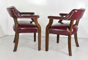 Vintage Oxblood Leather Armchair Chair with Brass Nailheads by Village Industries Tennessee - A Pair