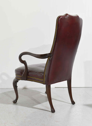 Vintage Queen Anne Style Mahogany Oxblood Leather Library Office Chair