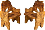 Vintage Animalia Rustic Country Hand Carved Pinewood Horse Chairs - A Pair