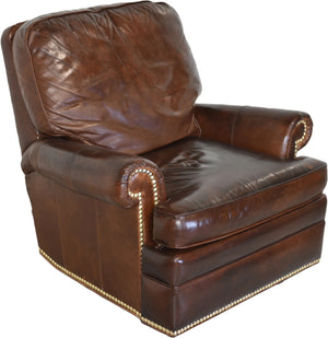 Vintage Traditional Brown Leather  Reclining Library Chair