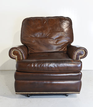 Vintage Traditional Brown Leather  Reclining Library Chair