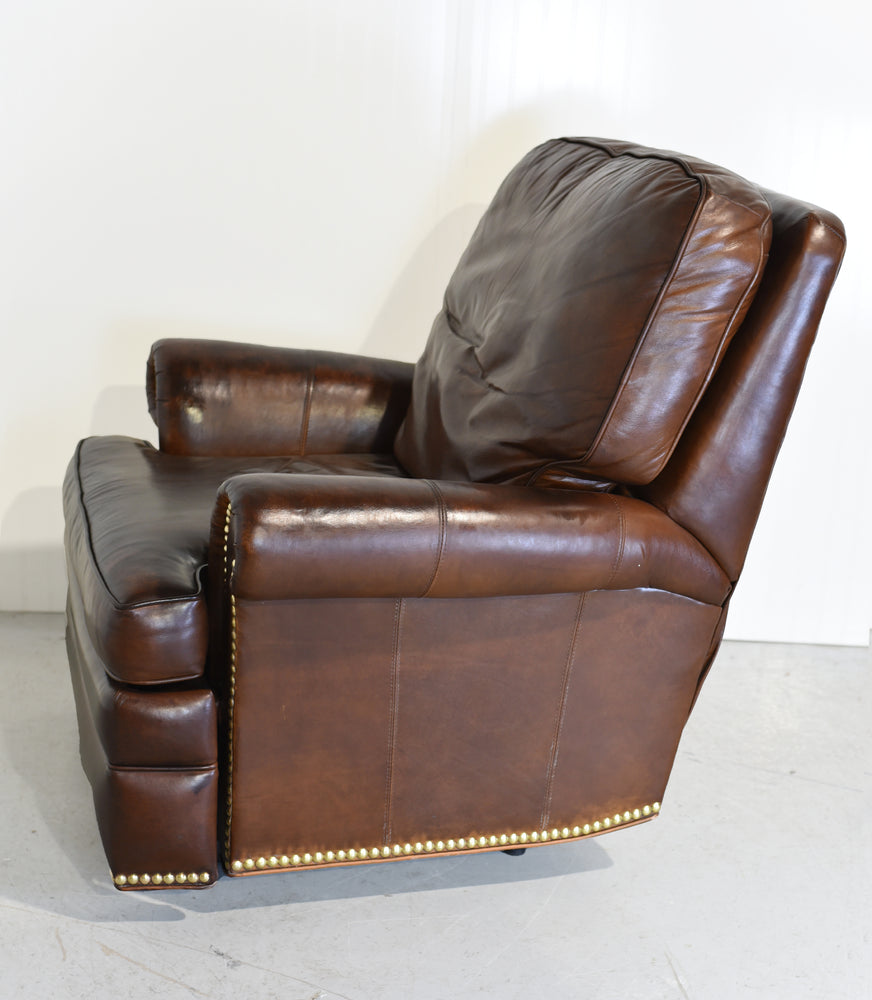 Vintage Traditional Brown Leather  Reclining Library Chair
