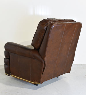 Vintage Traditional Brown Leather  Reclining Library Chair