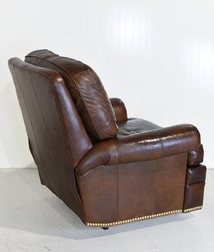 Vintage Traditional Brown Leather  Reclining Library Chair