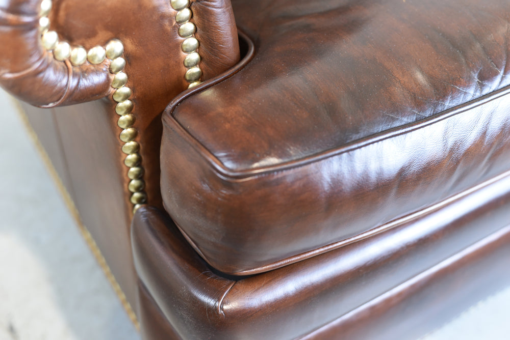 Vintage Traditional Brown Leather  Reclining Library Chair