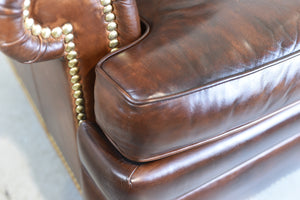 Vintage Traditional Brown Leather  Reclining Library Chair