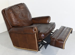 Vintage Traditional Brown Leather  Reclining Library Chair