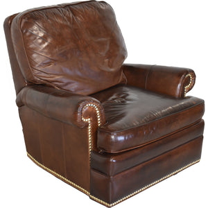 Vintage Traditional Brown Leather  Reclining Library Chair