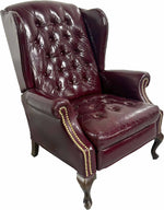 Vintage Traditional Clawfoot Oxblood Leather Wingback Reclining Library Chair