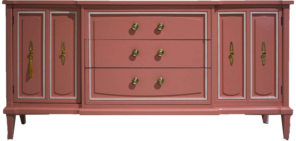 Vintage Transitional 3 Drawer Credenza in Pink- Newly Painted