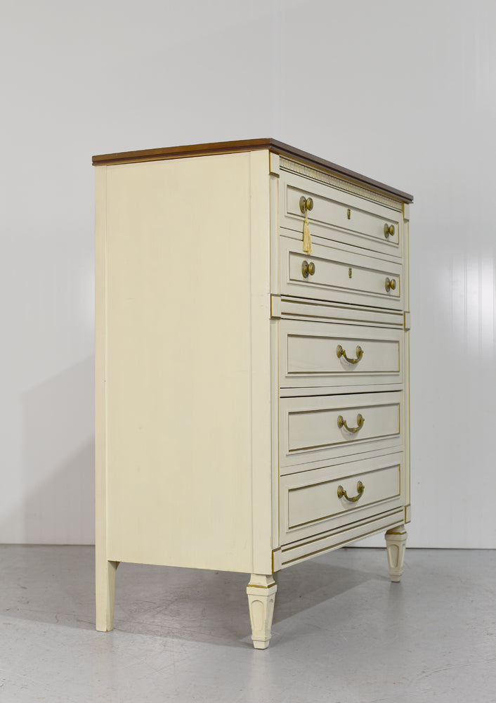 age Transitional Highboy Dresser Gold Accents by United Furniture