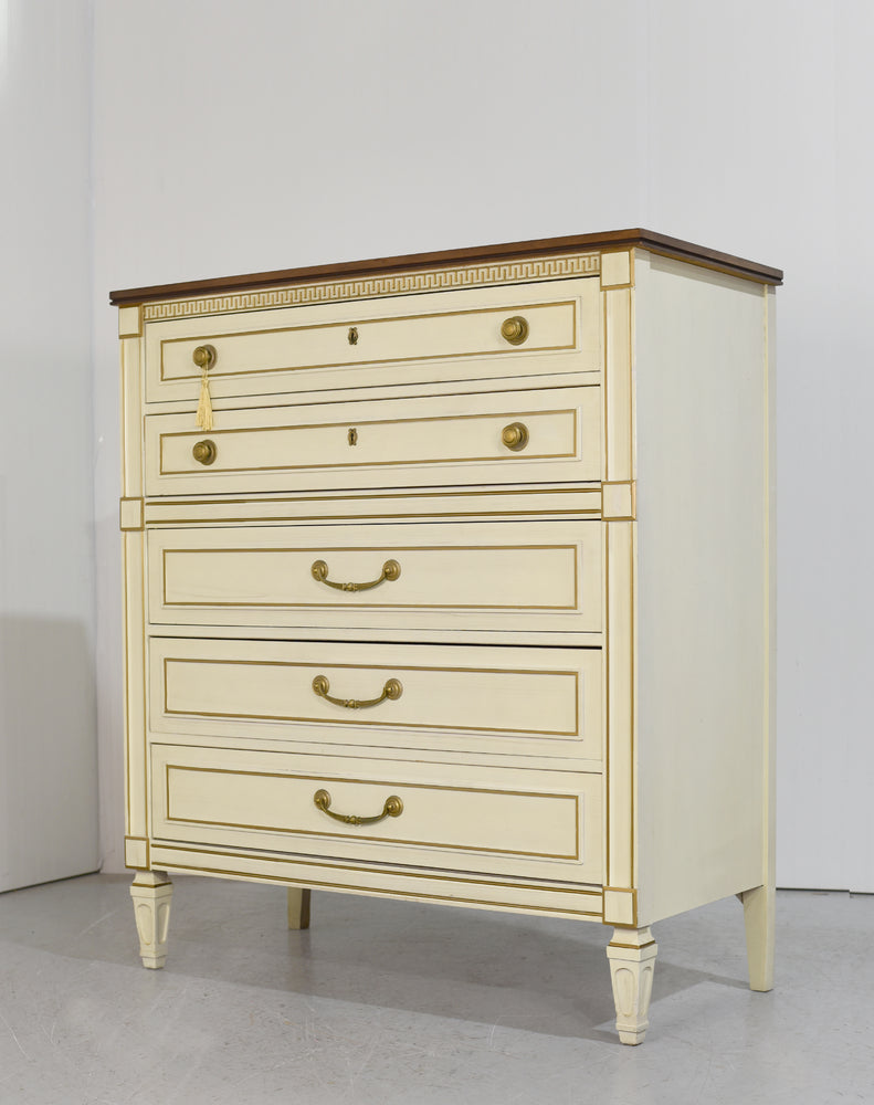 age Transitional Highboy Dresser Gold Accents by United Furniture