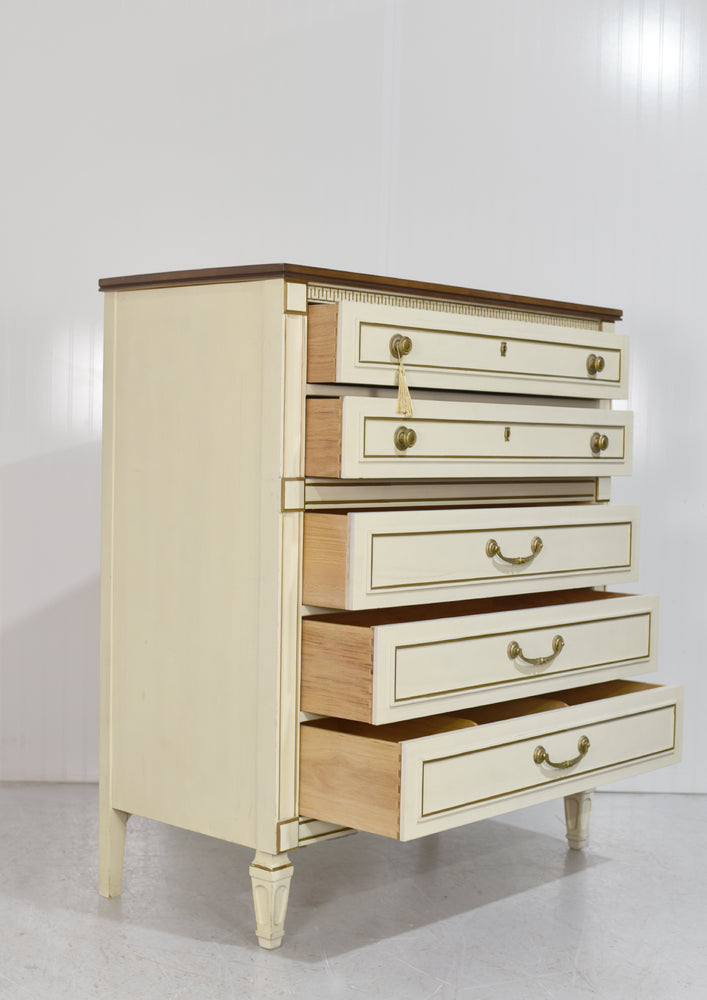 age Transitional Highboy Dresser Gold Accents by United Furniture