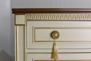 age Transitional Highboy Dresser Gold Accents by United Furniture