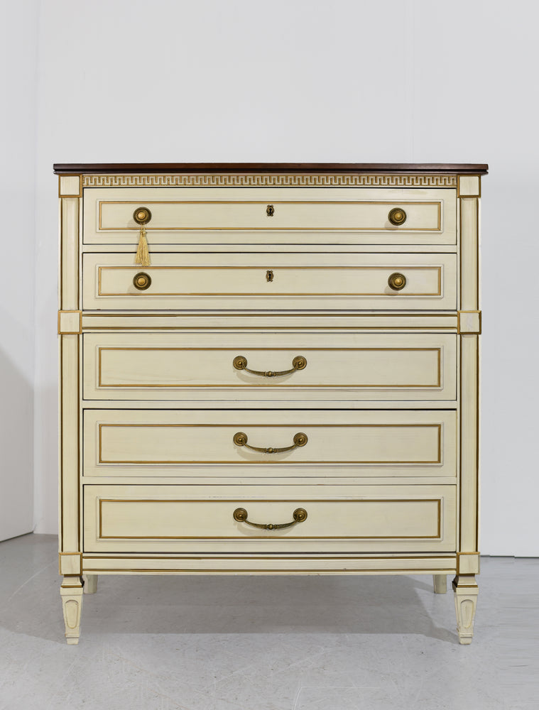 age Transitional Highboy Dresser Gold Accents by United Furniture