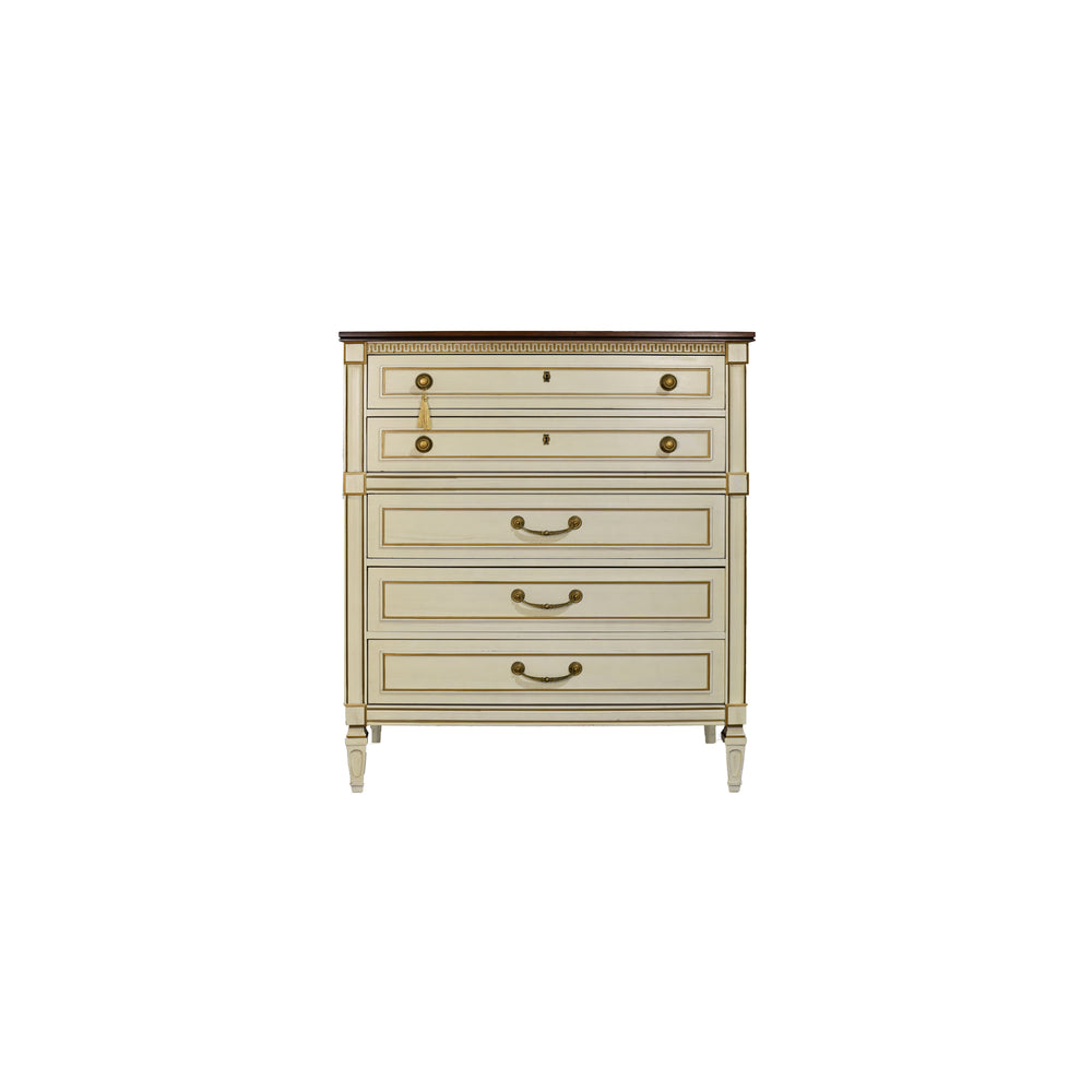 age Transitional Highboy Dresser Gold Accents by United Furniture