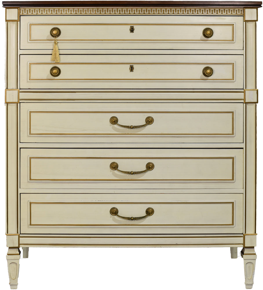 age Transitional Highboy Dresser Gold Accents by United Furniture