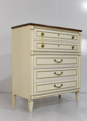 age Transitional Highboy Dresser Gold Accents by United Furniture