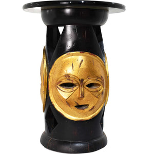 Vintage African Carved Wood Gold Mask Stool or Table