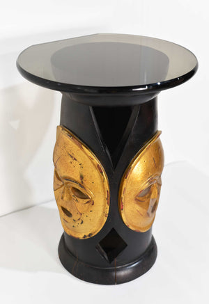 Vintage African Carved Wood Gold Mask Stool or Table