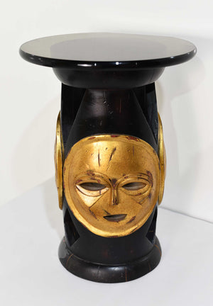 Vintage African Carved Wood Gold Mask Stool or Table
