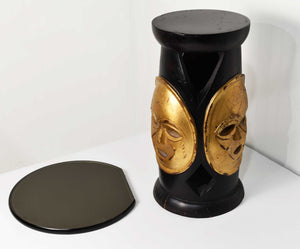 Vintage African Carved Wood Gold Mask Stool or Table