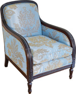 Vintage Blue-Gray Satin Damask Lounge Chair