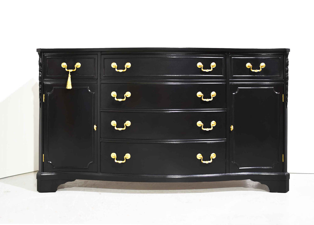 Vintage Bowfront Mahogany Sideboard by Bernhardt in Black - Newly Painted