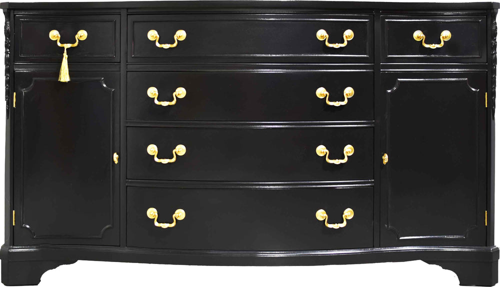 Vintage Bowfront Mahogany Sideboard by Bernhardt in Black - Newly Painted