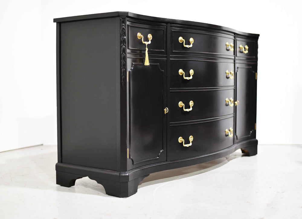Vintage Bowfront Mahogany Sideboard by Bernhardt in Black - Newly Painted